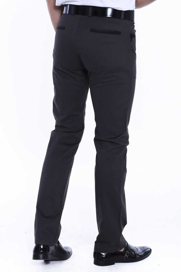 Suede Cotton Plain Anthracite Men Pants - Wessi