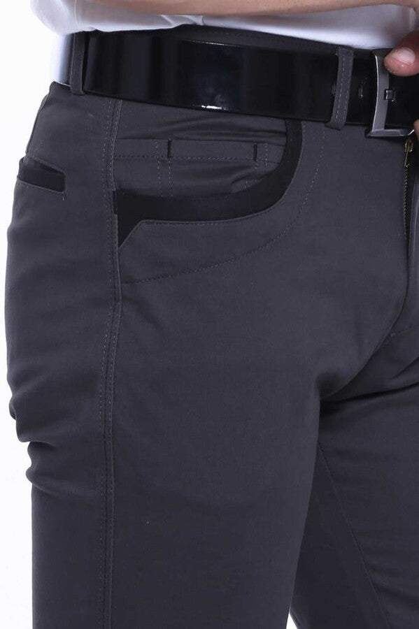 Suede Cotton Plain Anthracite Men Pants - Wessi