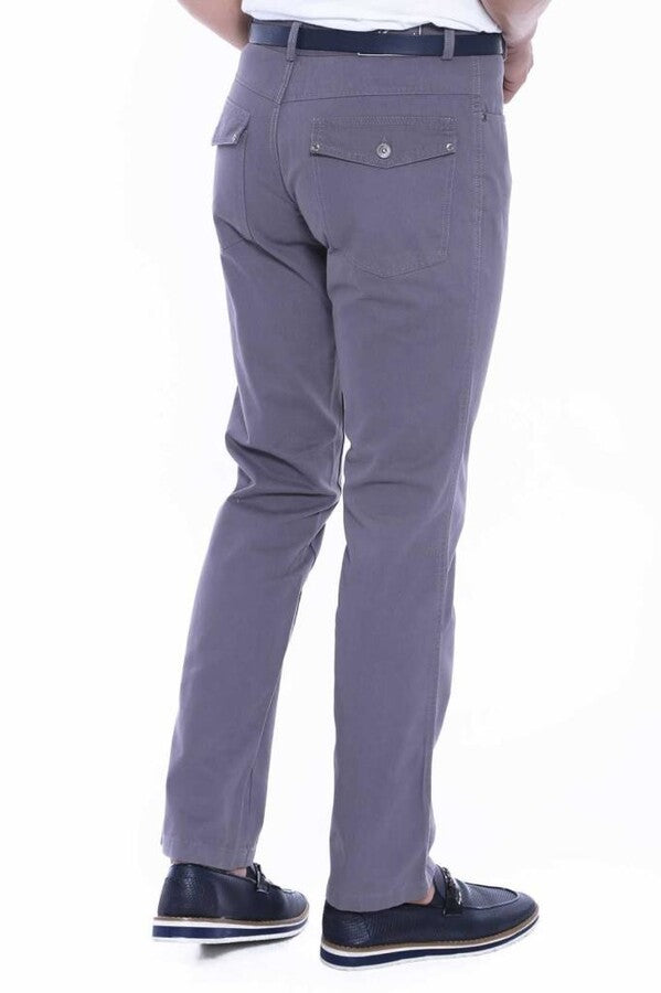 Suede Flap Pockets Plain Cotton Grey Men Pants - Wessi