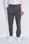 Anthracite Double Pleated Buckled High Waist Slim Fit Trousers Wessi