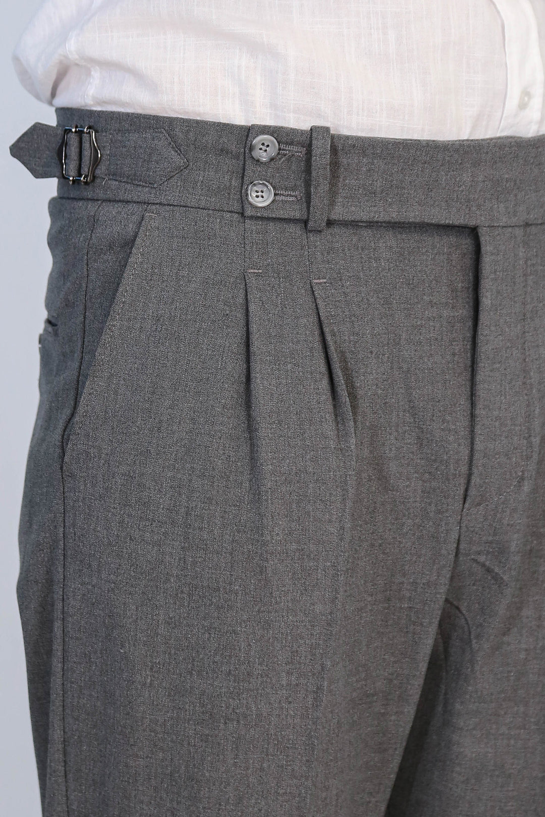 Anthracite Double Pleated Buckled High Waist Slim Fit Trousers Wessi