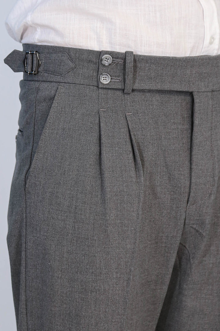 Anthracite Double Pleated Buckled High Waist Slim Fit Trousers Wessi