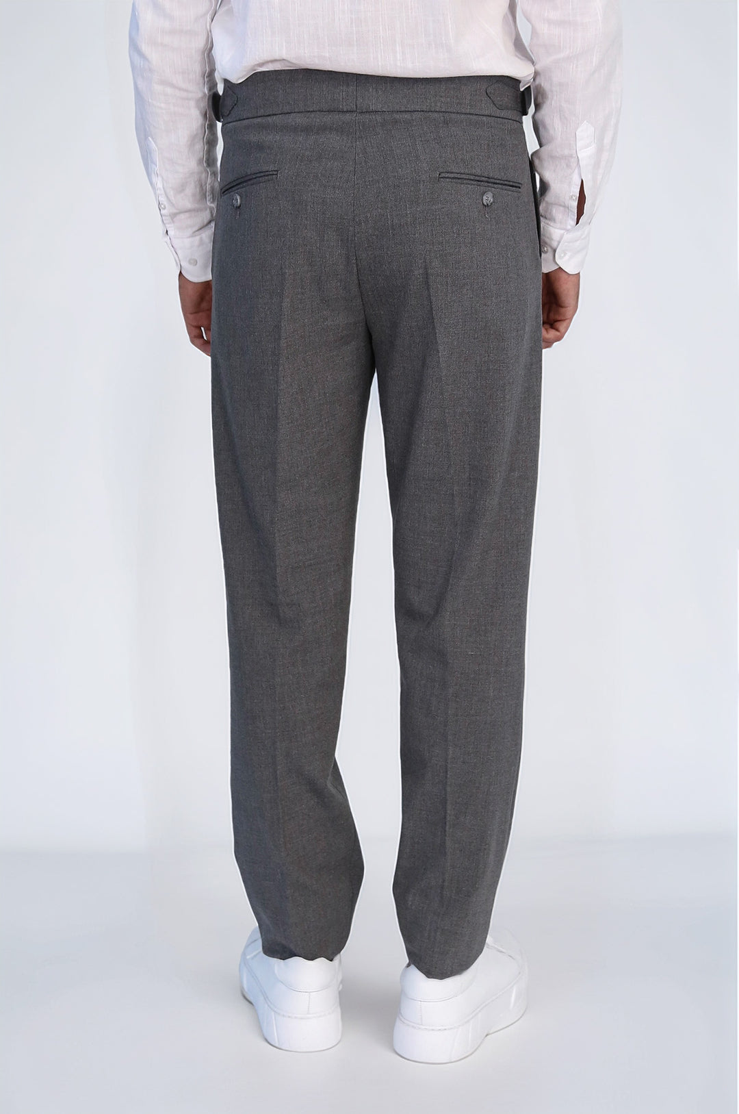 Anthracite Double Pleated Buckled High Waist Slim Fit Trousers Wessi