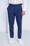 Saks Blue Double Pleated Buckled High Waist Slim Fit Trousers Wessi