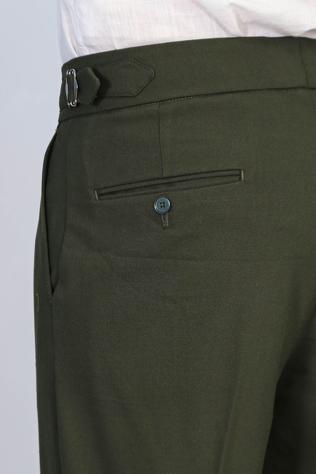 Khaki Double Pleated Buckled High Waist Slim Fit Trousers Wessi
