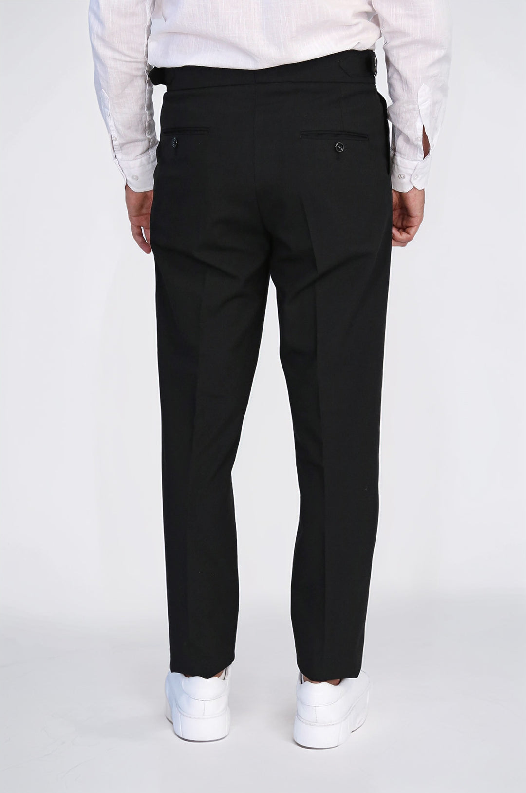 Black Double Pleated Buckled High Waist Slim Fit Trousers Wessi