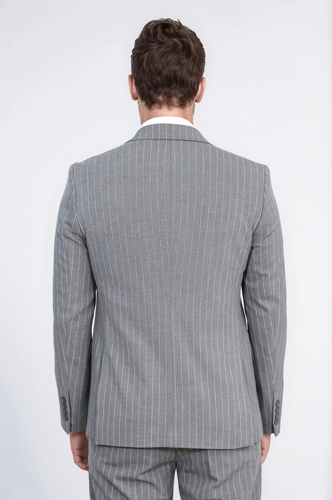 Striped Double-Breasted Button Detailed Vested Gray Mens Suit - Wessi