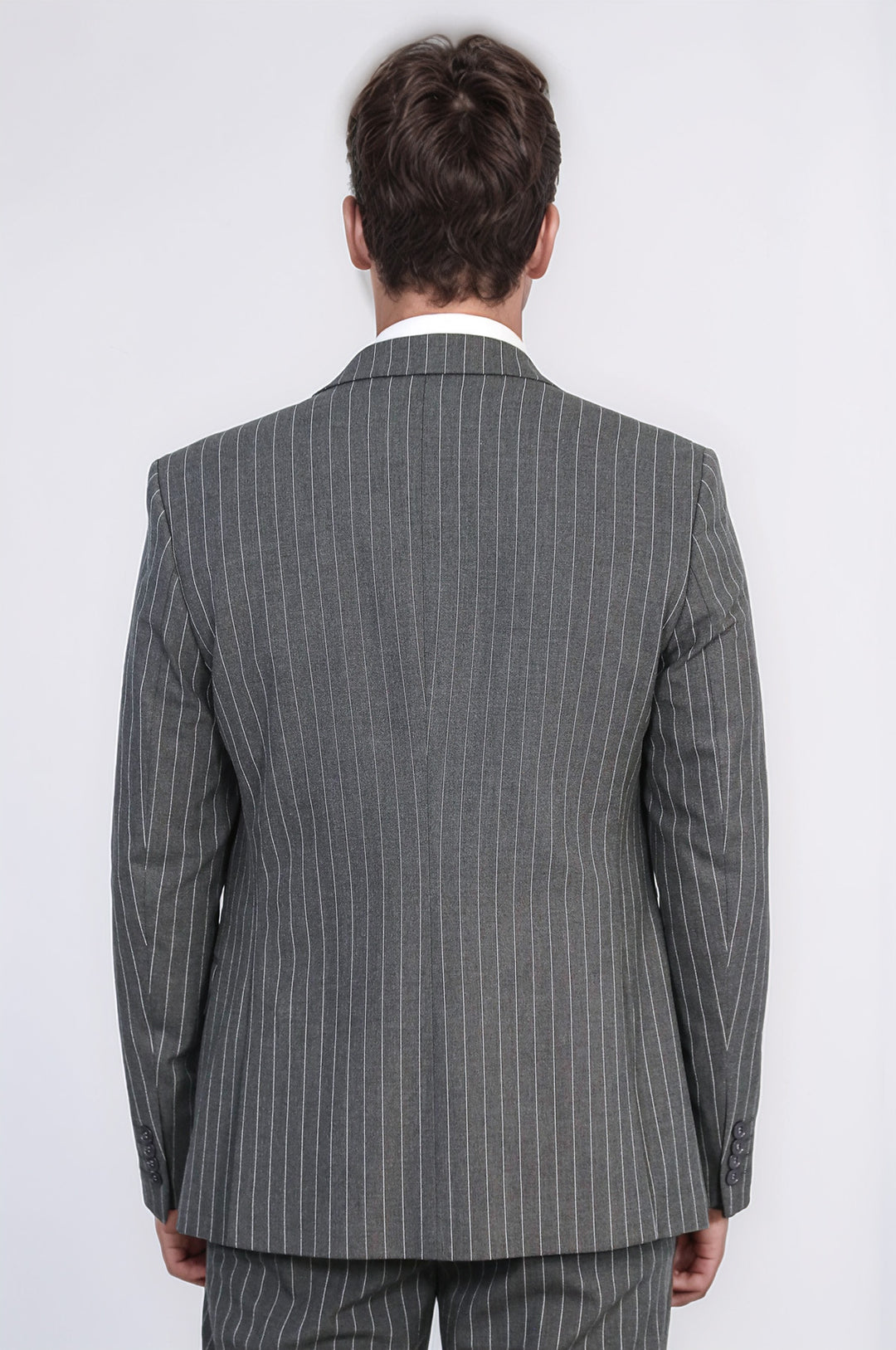 Striped Double-Breasted Button Detailed Vested Anthracite Mens Suit - Wessi