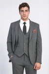 Striped Single Button with Vested Anthracite Men’s Suit - Wessi