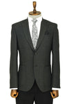 Textured Slim Fit Peak Lapel Anthracite Men Blazer - Wessi