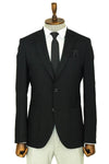 Textured Slim Fit Peak Lapel Black Men Blazer - Wessi