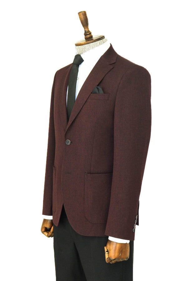 Blazer de hombre en color burdeos con solapa de pico y corte ajustado texturizado - Wessi