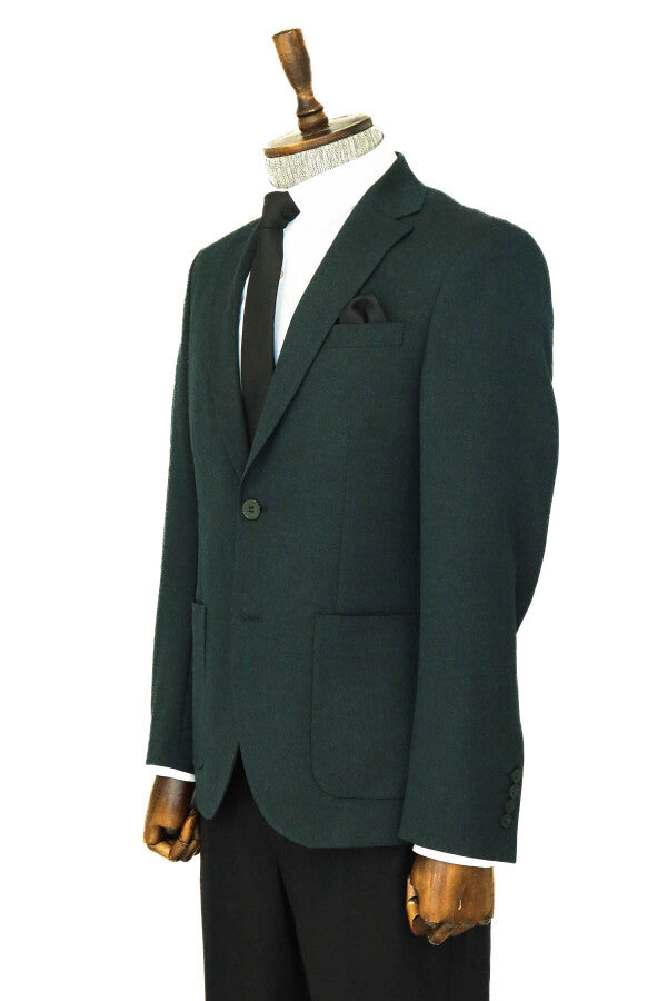 Blazer verde texturizado de corte entallado con solapa de pico para hombre - Wessi