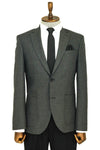 Textured Slim Fit Peak Lapel Grey Men Blazer - Wessi