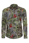 Tiger Patterned Slim Fit Long Sleeves Multicolor Men Shirt - Wessi