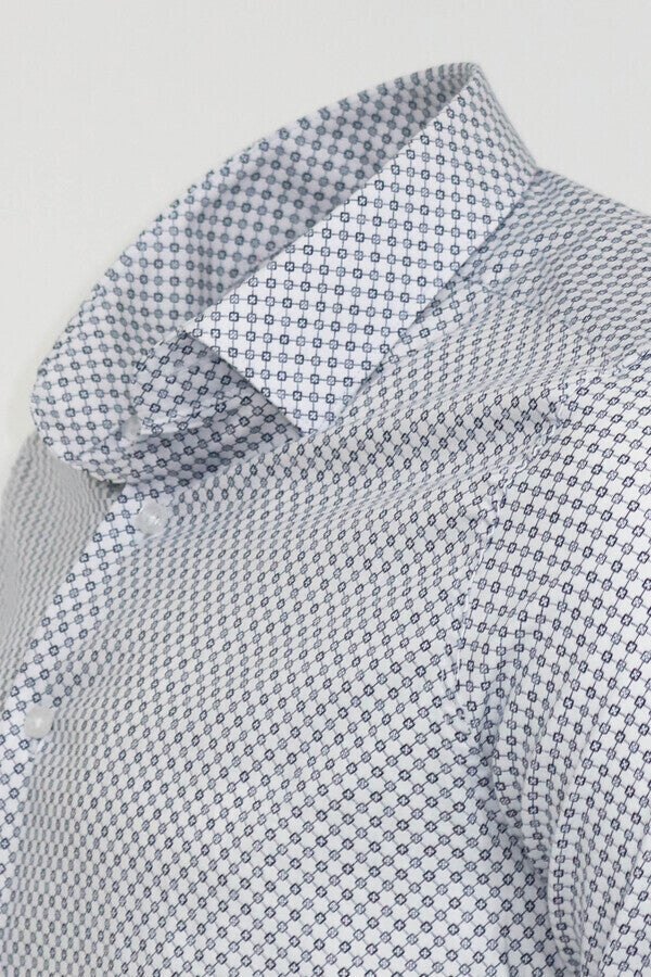 White Tiny Check Patterned Slim Fit Shirt - Wessi