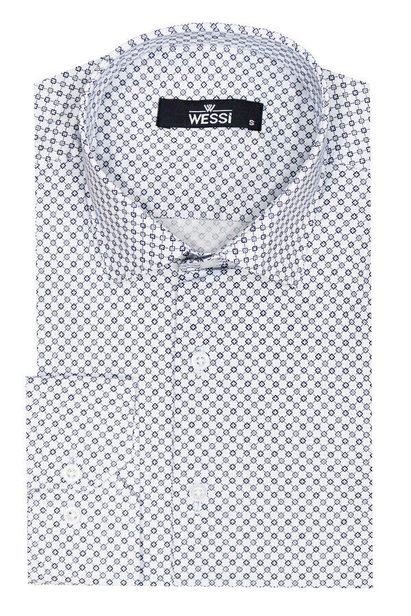 Camisa ajustada con estampado de cuadros diminutos en blanco - Wessi