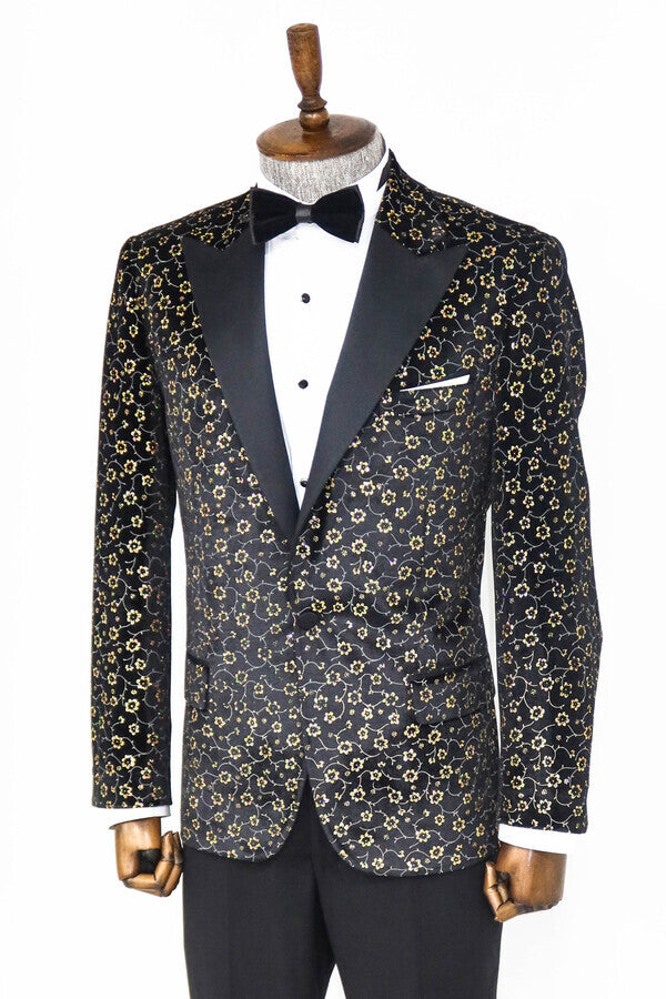 Blazer de fiesta para hombre con estampado de pequeñas flores en color negro - Wessi