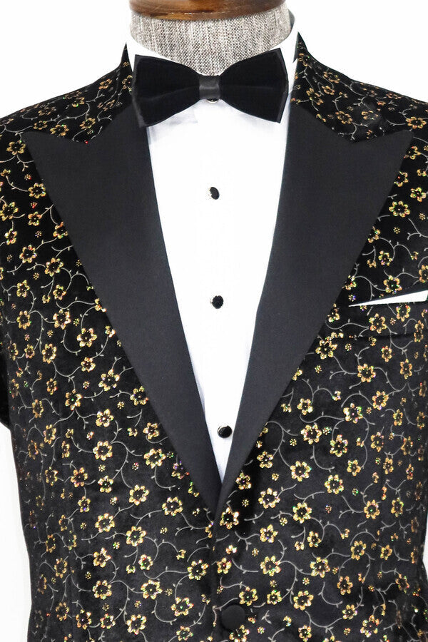 Blazer de fiesta para hombre con estampado de pequeñas flores en color negro - Wessi