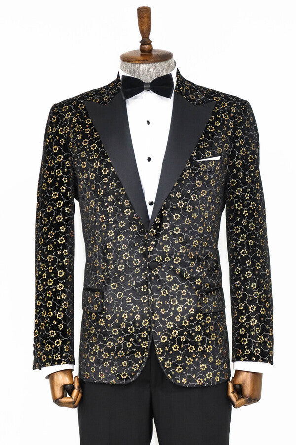 Blazer de fiesta para hombre con estampado de pequeñas flores en color negro - Wessi