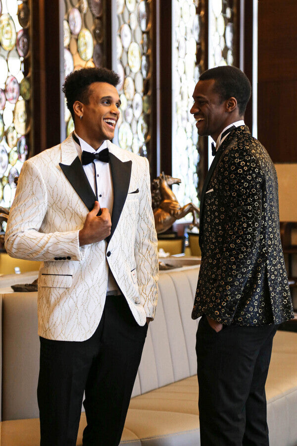 Tiny Flower Pattern Black Men Prom Blazer - Wessi