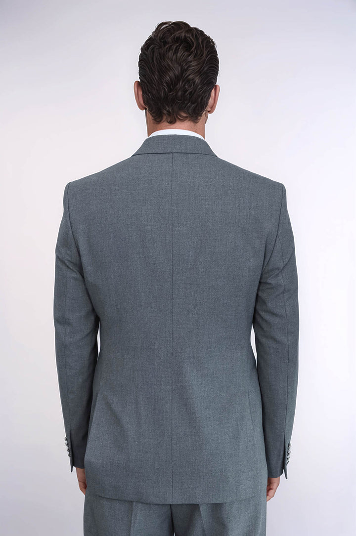 Slim Fit Double-Breasted Anthracite Men’s Suit with Silver-Tone Metal Buttons – Wessi
