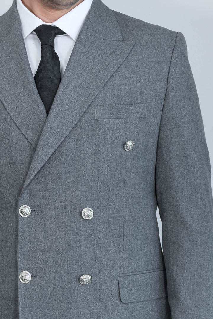 Slim Fit Double-Breasted Anthracite Men’s Suit with Silver-Tone Metal Buttons – Wessi