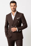 Modern Fit Double-Breasted Brown Men’s Suit with Silver-Tone Metal Buttons – Wessi