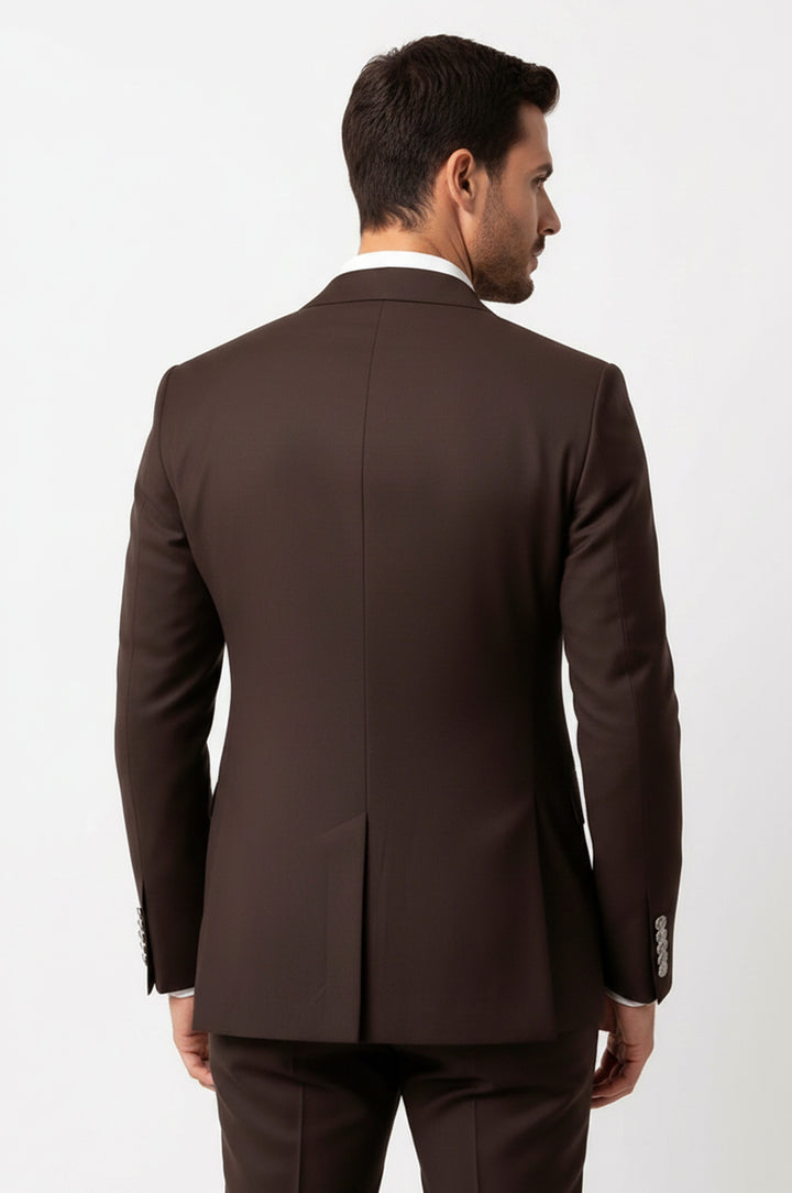 Modern Fit Double-Breasted Brown Men’s Suit with Silver-Tone Metal Buttons – Wessi
