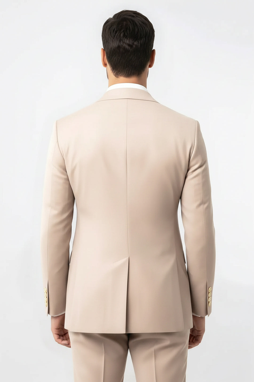 Modern Fit Double-Breasted Beige Men’s Suit with Silver-Tone Metal Buttons – Wessi