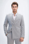 Pinstripe Double Breasted Men’s Light Grey Suit with Silver Button Details - Wessi
