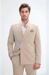 Pinstripe Double Breasted Men’s Cream Suit with Silver Button Details - Wessi