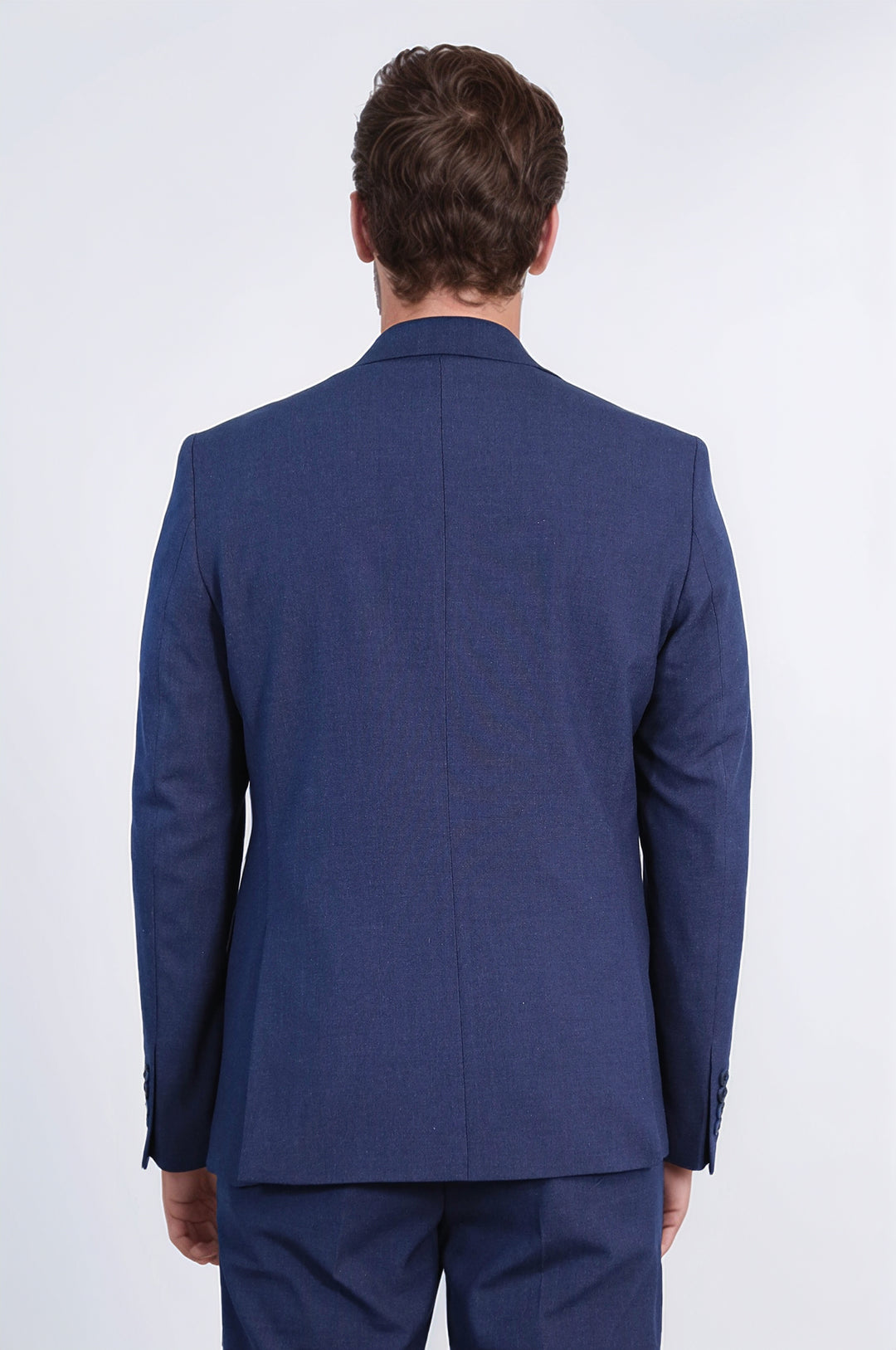 Navy Blue Slim Fit Two-Button Linen Men’s Suit - Wessi