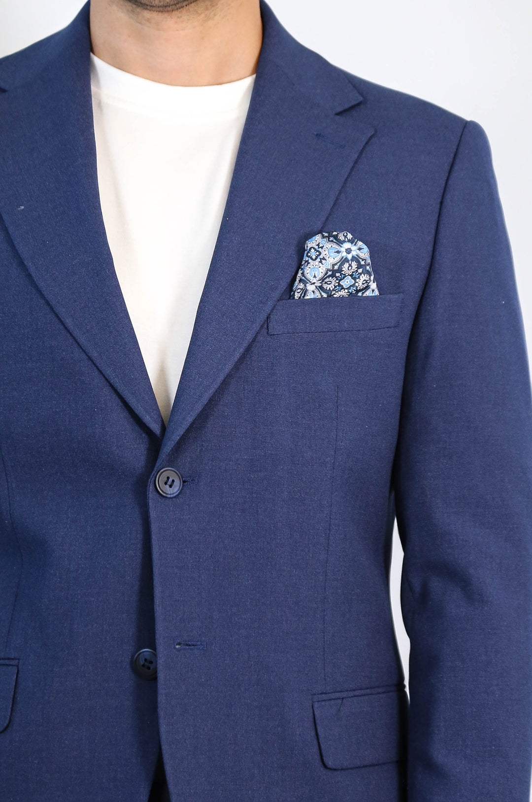 Navy Blue Slim Fit Two-Button Linen Men’s Suit - Wessi