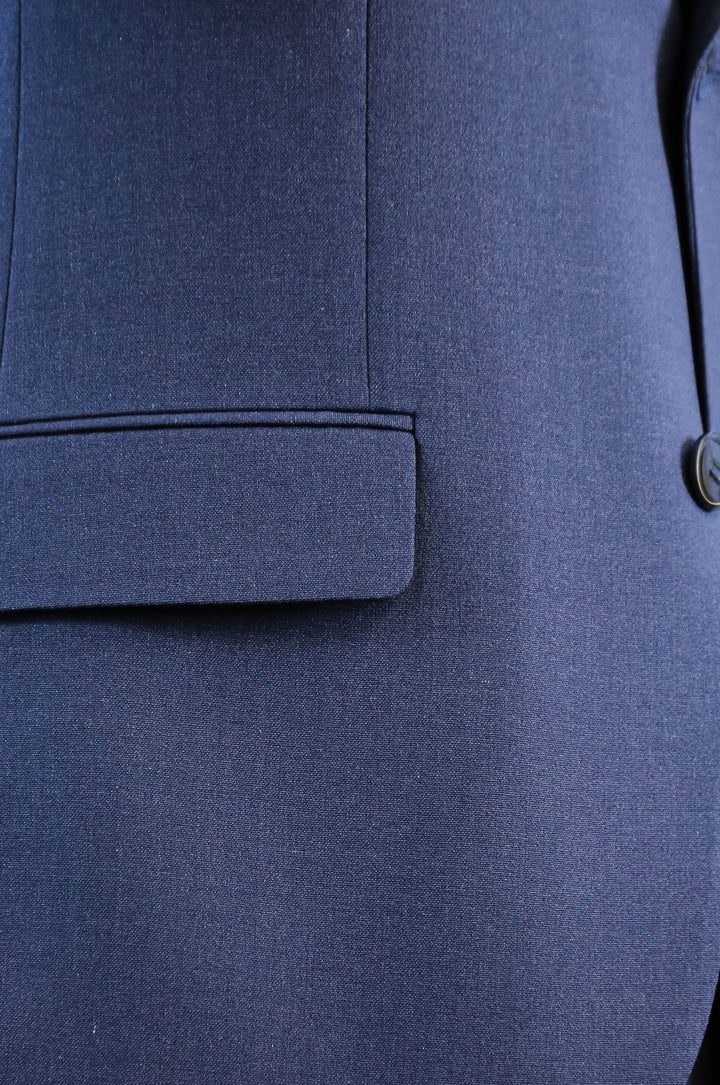 Navy Blue Slim Fit Two-Button Linen Men’s Suit - Wessi