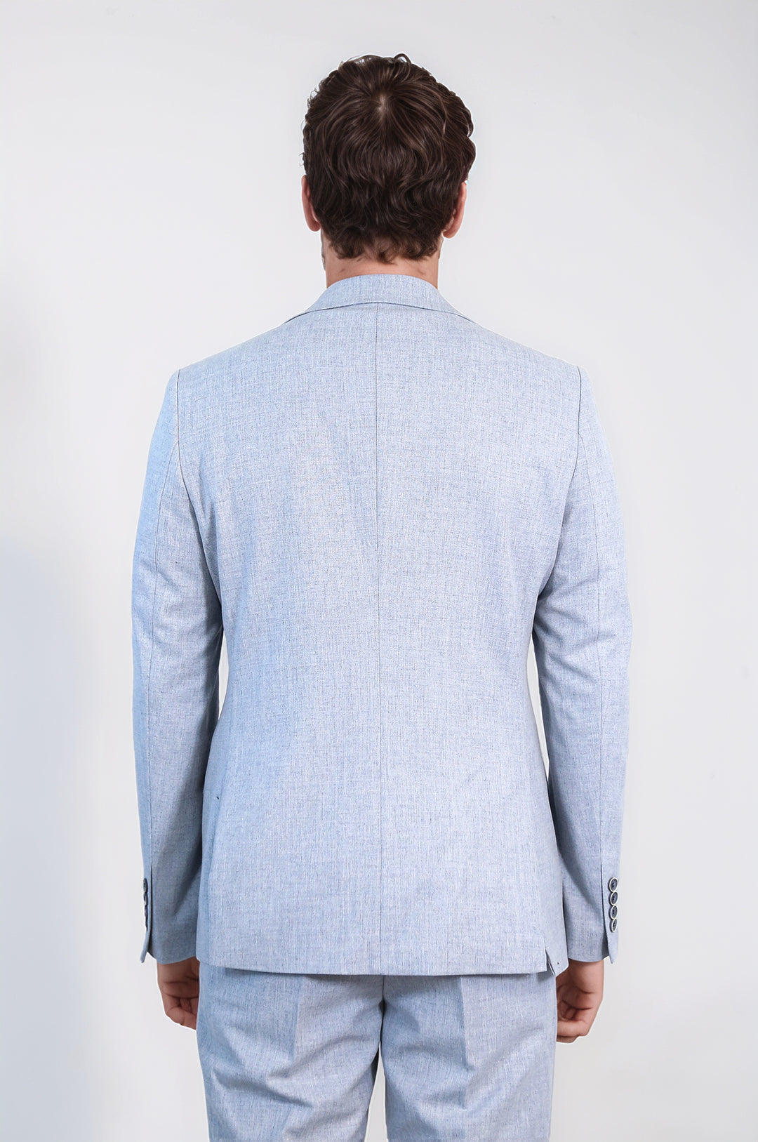 Ice Blue Slim Fit Two-Button Linen Men’s Suit - Wessi