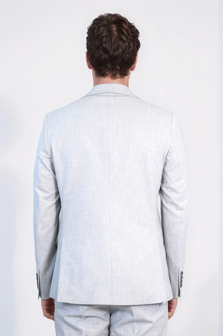 Light Blue Slim Fit Two-Button Linen Men's Suit - Wessi