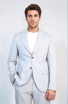 Light Blue Slim Fit Two-Button Linen Men's Suit - Wessi