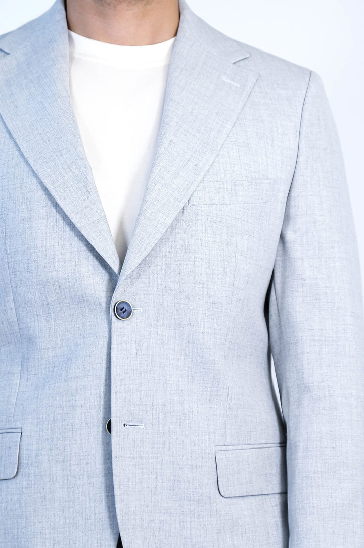 Light Blue Slim Fit Two-Button Linen Men's Suit - Wessi