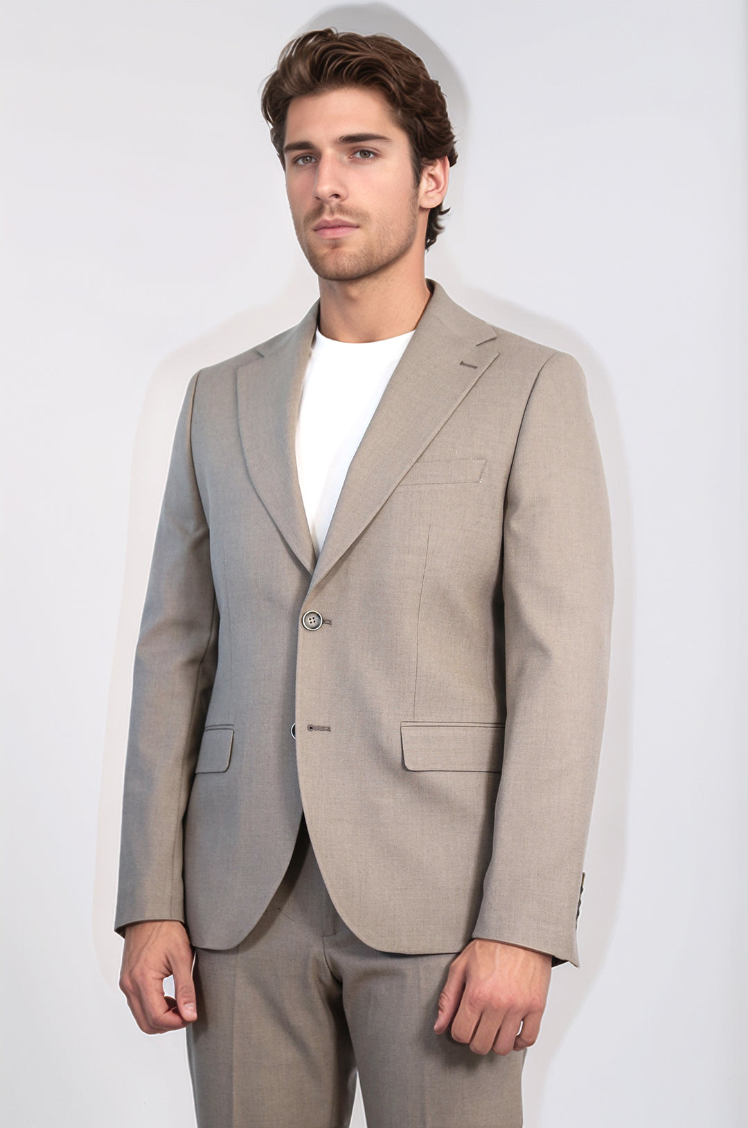 Taupe Slim Fit Two-Button Linen Men’s Suit - Wessi