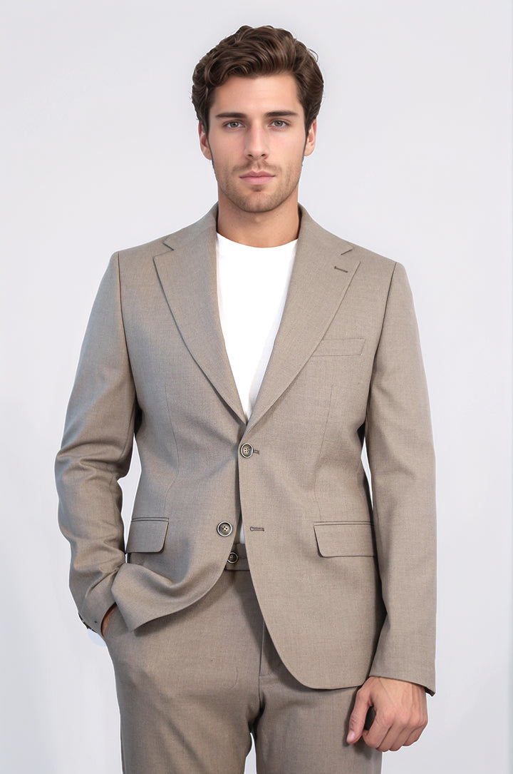 Taupe Slim Fit Two-Button Linen Men’s Suit - Wessi