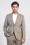 Taupe Slim Fit Two-Button Linen Men’s Suit - Wessi