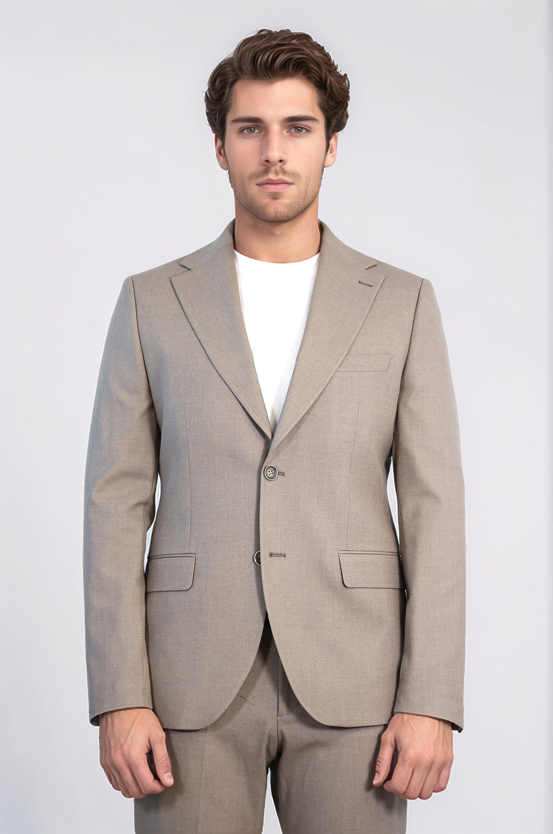 Taupe Slim Fit Two-Button Linen Men’s Suit - Wessi