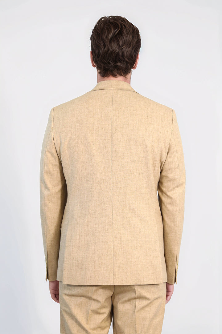 Sand Beige Slim Fit Two-Button Linen Men’s Suit - Wessi
