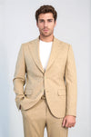 Sand Beige Slim Fit Two-Button Linen Men’s Suit - Wessi