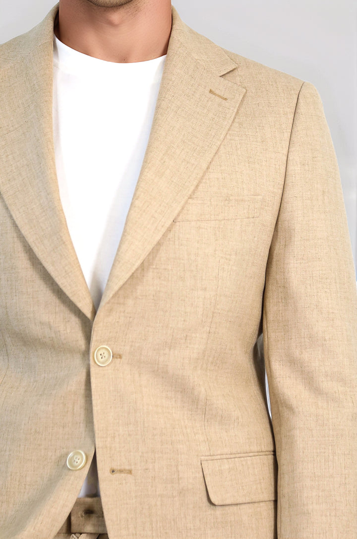 Sand Beige Slim Fit Two-Button Linen Men’s Suit - Wessi