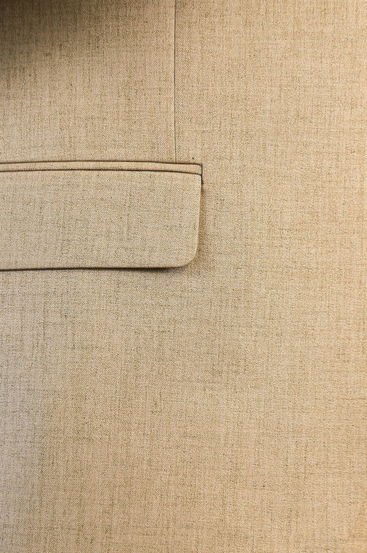 Sand Beige Slim Fit Two-Button Linen Men’s Suit - Wessi