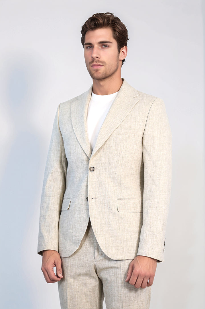 Stone Slim Fit Two-Button Linen Men’s Suit - Wessi