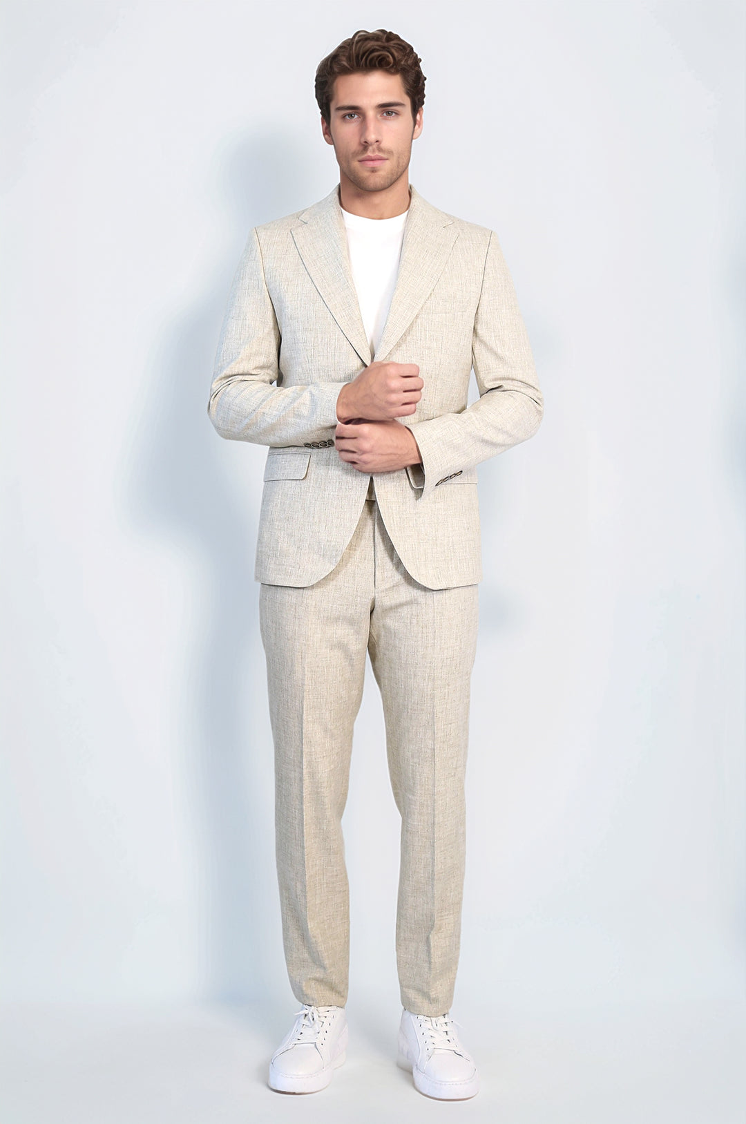 Stone Slim Fit Two-Button Linen Men’s Suit - Wessi