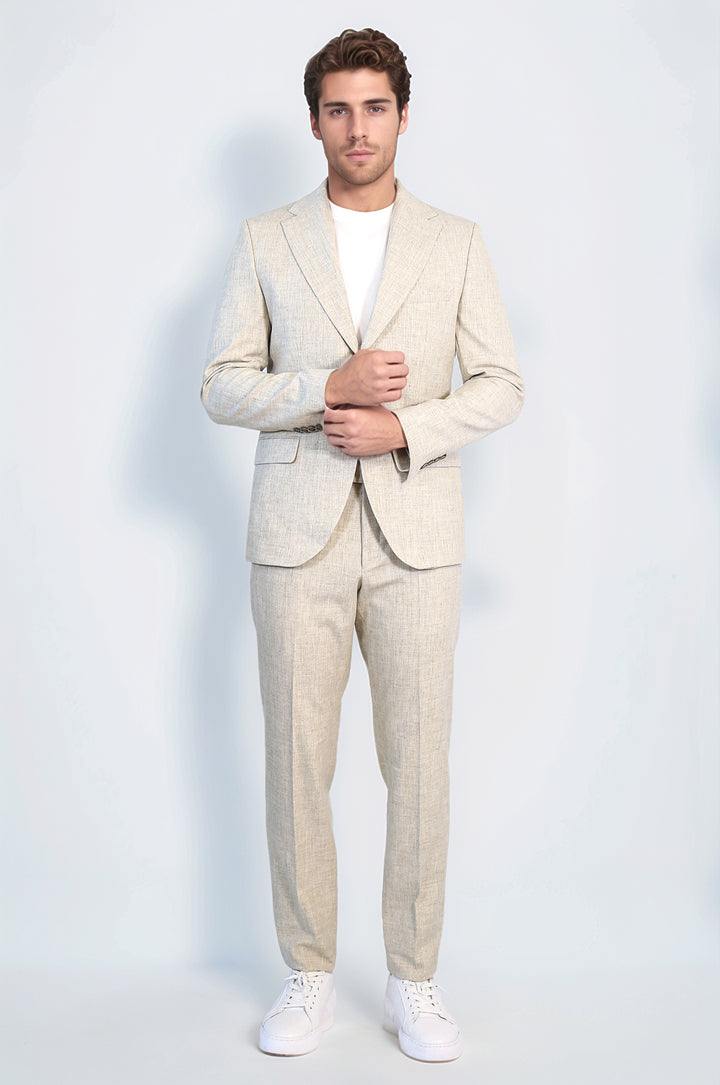 Stone Slim Fit Two-Button Linen Men’s Suit - Wessi
